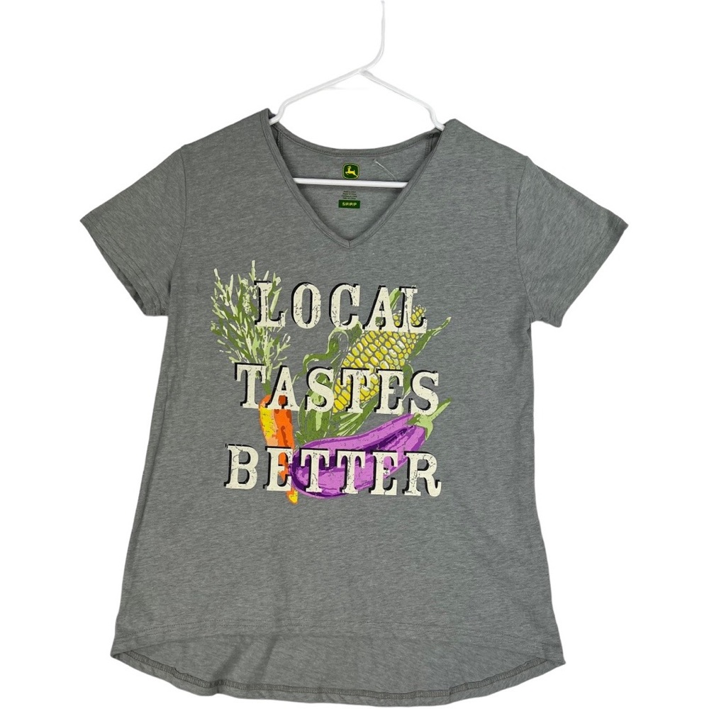 John Deere Local Tastes Better V-Neck Gray Short Sleeve